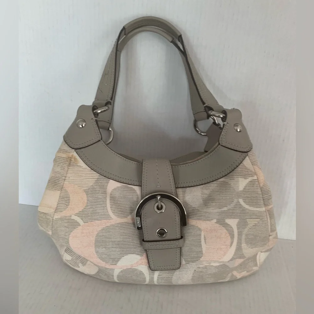 Coach vintage gray & peach fabric signature hobo purse - Picture 1 of 13